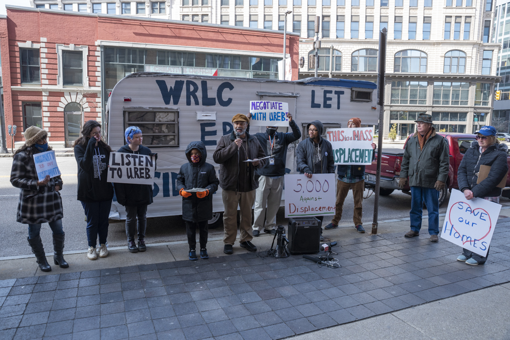United Residents of Euclid Beach rally to demand documentation and humane solutions from WRLC in front of the Caxton Bldg., downtown Cleveland on March 28th, 2023